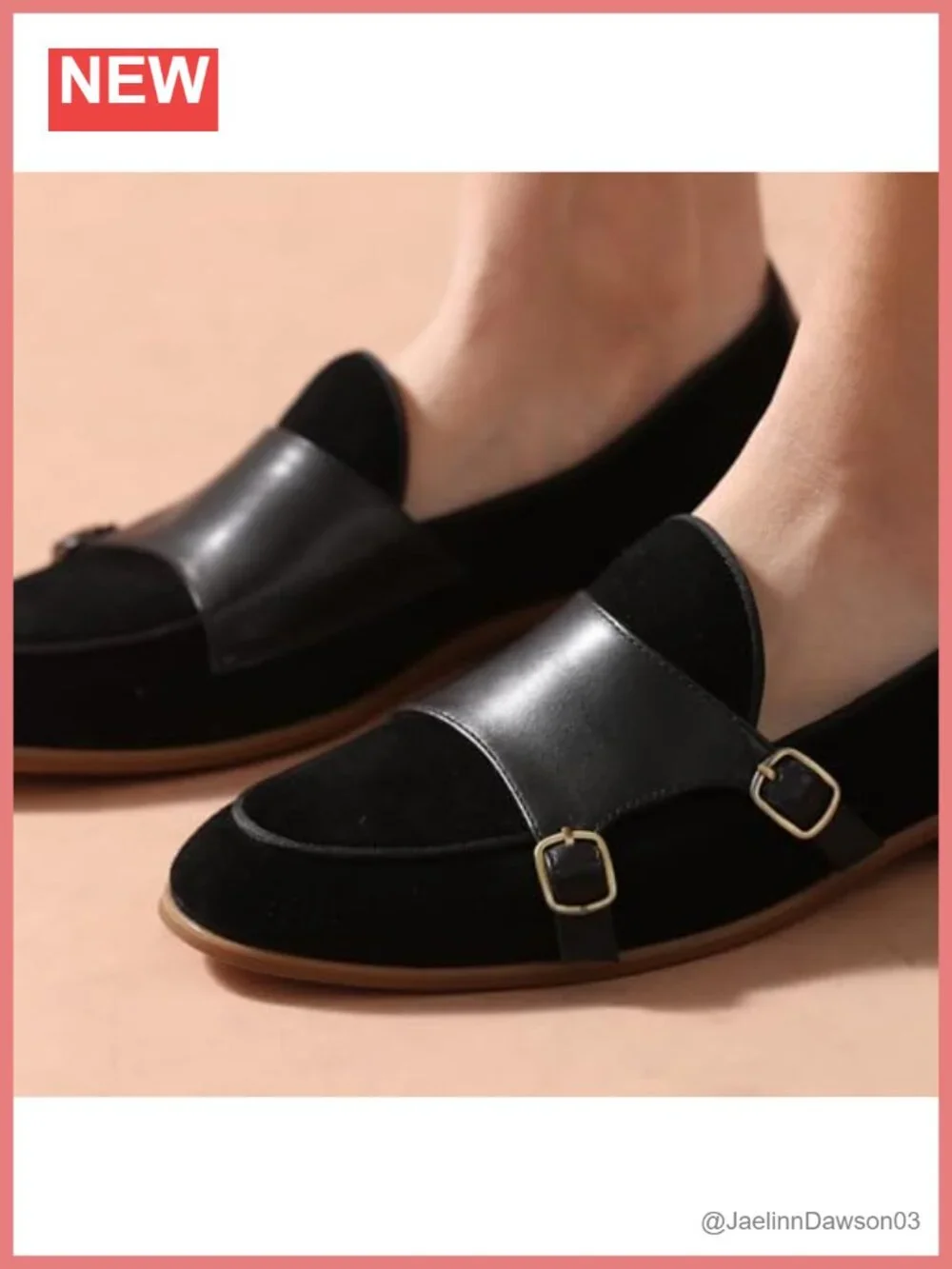 Women's Leather Monk Strap Loafers Flat Slip-On Comfort Business Shoes